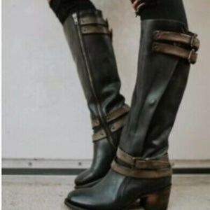 FREEBIRD by Steven Clive Tall Leather Brown Brown, Distressed Buckle, Size 8
